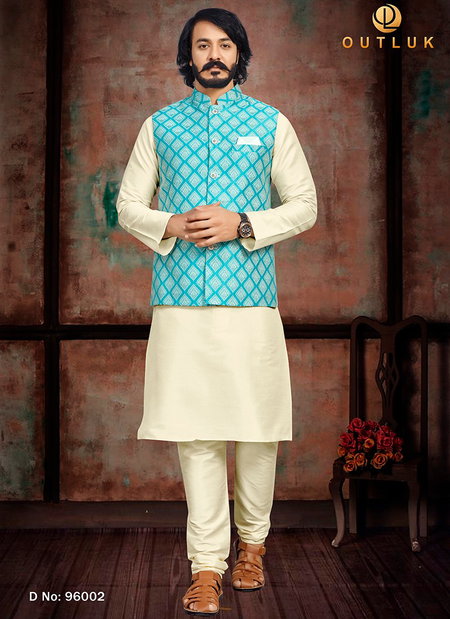 Sky Blue Colour Outluk 96 New Latest Designer Ethnic Wear Kurta Pajama With Jacket Collection 96002